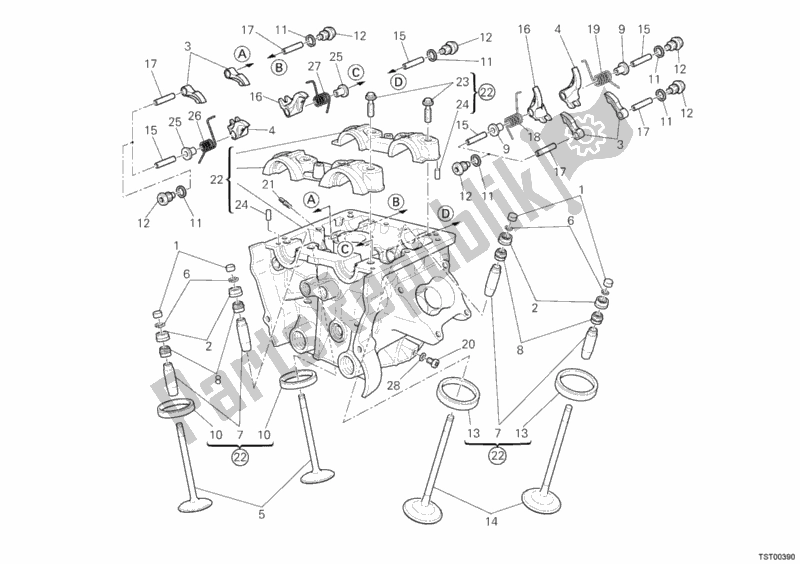 All parts for the Vertical Cylinder Head of the Ducati Diavel Carbon USA 1200 2012